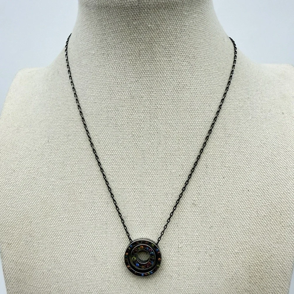 Vtg Patricia Locke Double Circle Rainbow Crystal Necklace